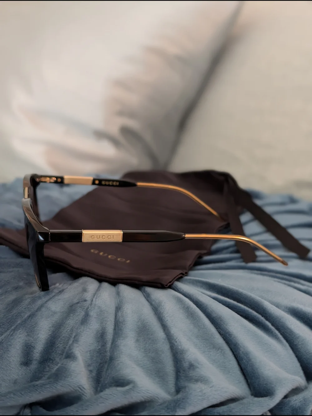 NWT Gucci Square Double-Bridge Sunglasses in Black/Gold (Complete Set) Unisex